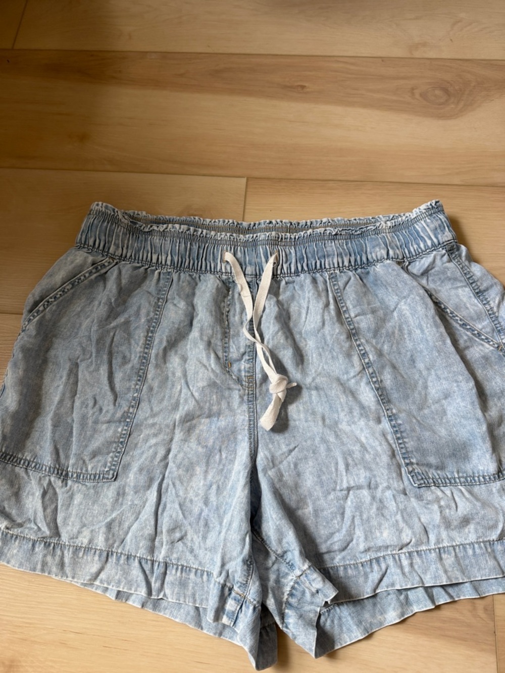 Lane Bryant Light Blue High-Waist Denim Drawstring Shorts